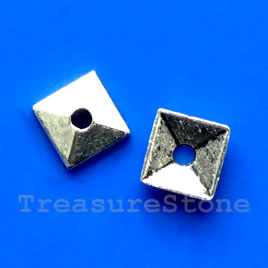 Bead cap, antiqued silver-finished, 7mm square. Pkg of 20.
