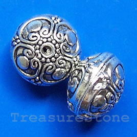 Bead, antiqued silver-finished, 15x12mm. Pkg of 4