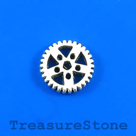 Charm/Pendant, silver-plated, 19mm steampunk gear. Pkg of 4.