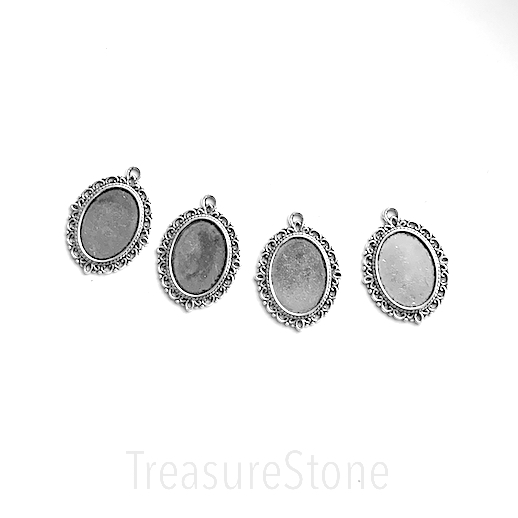 Charm/Pendant/frame, tray silver-plated, 21x26mm oval. 5pcs