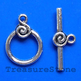 Clasp, toggle, antiqued silver-finished, 16/27mm. Pkg of 7.