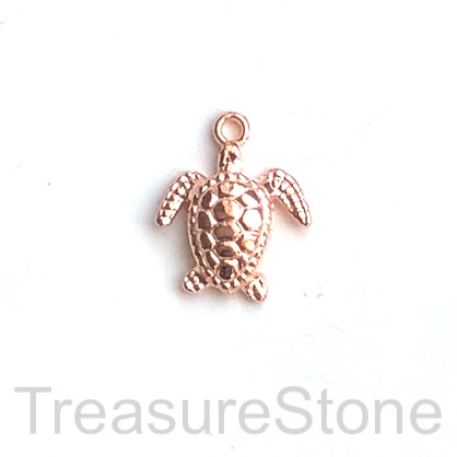 Charm, pendant, rose gold-finished, 15mm turtle. Pkg of 7.