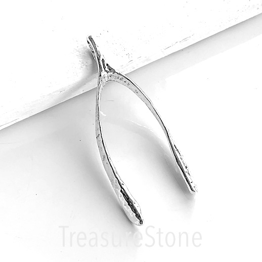 Pendant, antiqued silver, 32x65mm wishbone. each - Click Image to Close