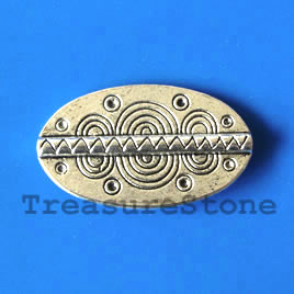 Bead, antiqued silver-finished, 21x27mm flat oval. Pkg of 2.
