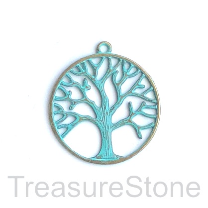 Charm/pendant, patina-plated, 34mm Tree of Life. Pkg of 2.