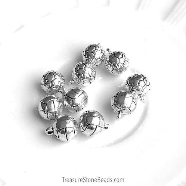 Charm, pendant, silver-finished, 11mm volleyball. Pkg of 6 - Click Image to Close