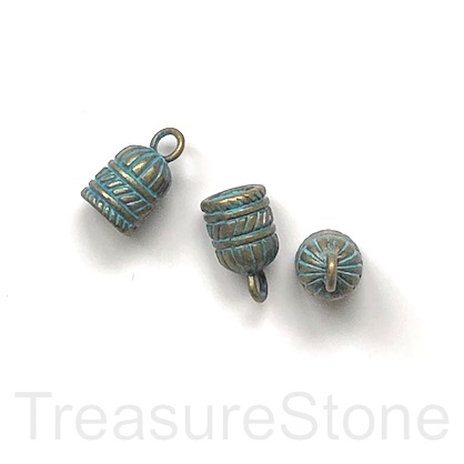 Bead, patina finished, 8x10mm cord end. 5pcs
