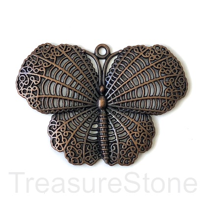 Pendant, copper-finished, 48x67mm filigree butterfly. Each.