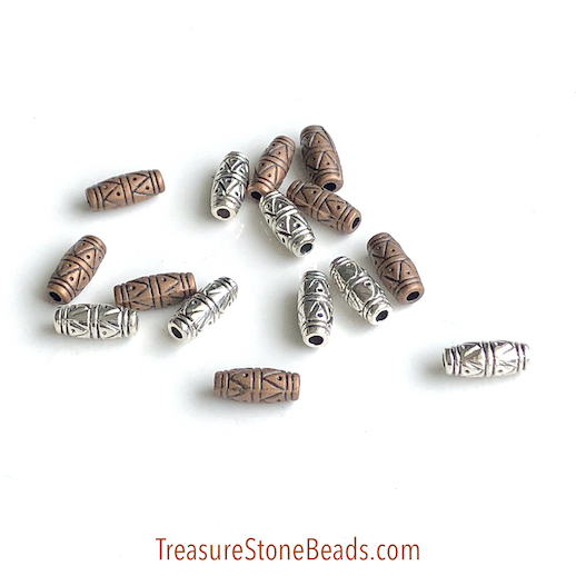 Bead, antiqued Silver Finished, 5x11mm long oval. Pkg of 12