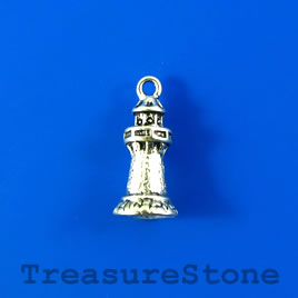 Charm/pendant, silver-plated, 9x18mm light tower. Pkg of 5.
