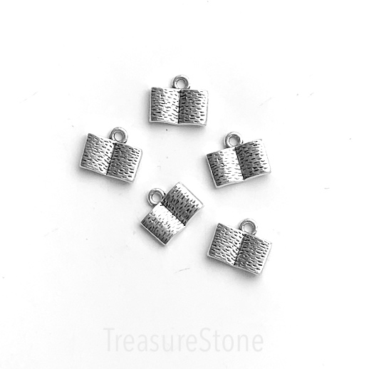 Charm, pendant, antique silver-finished, 7x12mm book. 10pcs