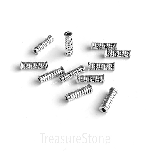 Bead, antiqued Silver Finished, 4x14mm long oval. Pkg of 12