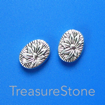Bead, antiqued silver finished, 12x16mm lotus flower. Pkg of 6.
