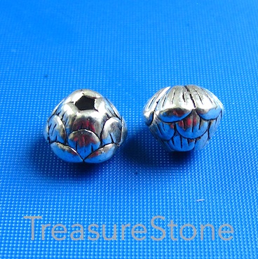 Bead, antiqued silver finished, 10x12mm lotus flower. Pkg of 6