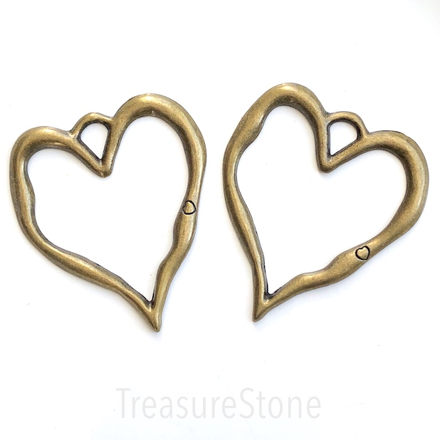 Pendant, brass-finished, 67x78mm heart. each