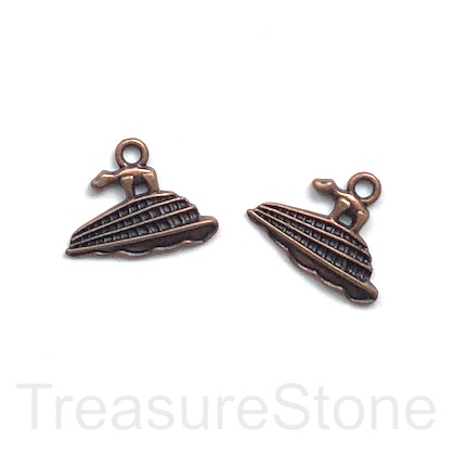 Charm, copper, 13x21mm cruise ship. Pkg of 9.