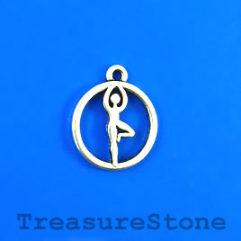Charm/Pendant, silver-plated, 16mm Yoga. Pkg of 8