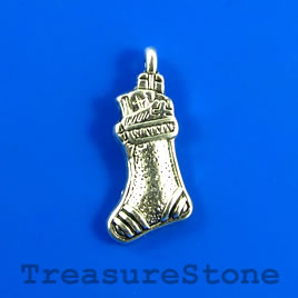 Charm/pendant, silver-plated, 10x20mm stocking. Pkg of 8