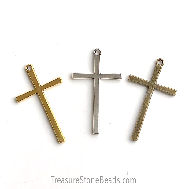 Pendant, brass-finished, 24x40mm cross. pack of 3.