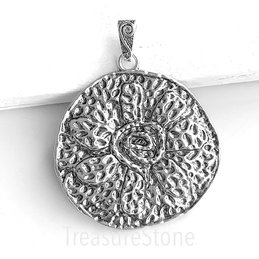 Pendant, silver-finished, 63mm flower. each
