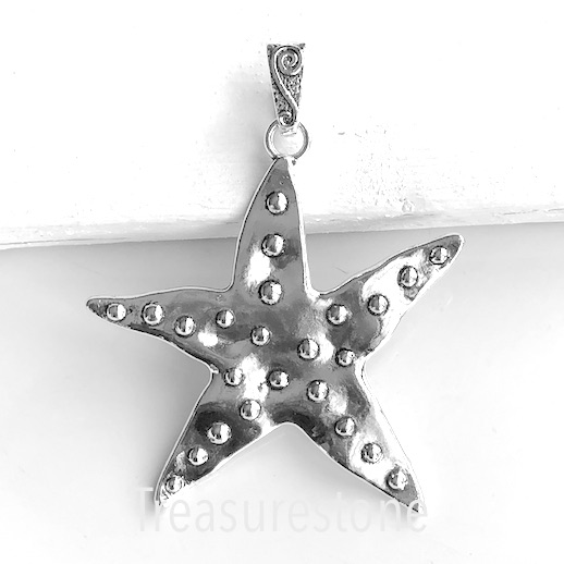 Pendant, silver-finished, 70mm starfish. each