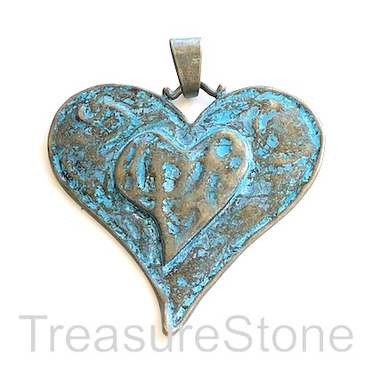 Pendant, patina-finished, 65mm love heart. Each.
