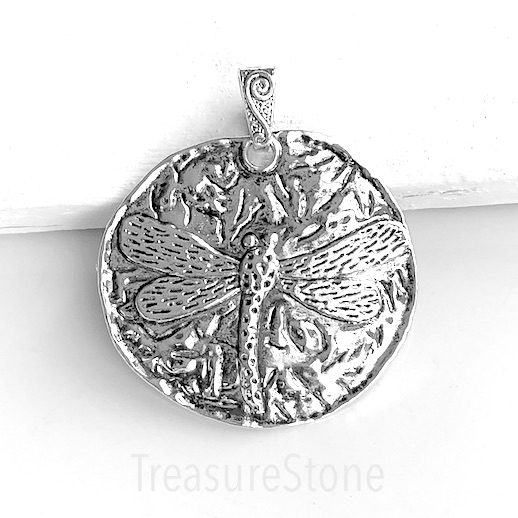 Pendant, silver-finished, 62mm dragonfly. each