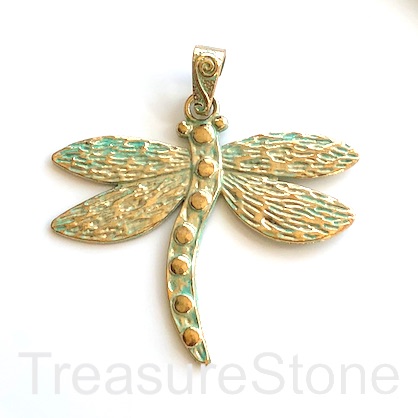 Pendant, patina gold-finished, 56x70mm dragonfly. Each.