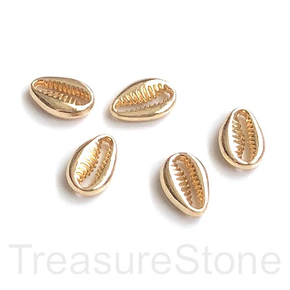 Bead, gold finished, 7x12mm Cowrie Shell. pack of 9