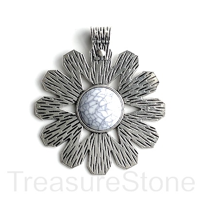Pendant, silver-finished, white turquoise, 60mm sun, ea - Click Image to Close
