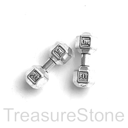 Bead, antiqued silver-finished, 8x21mm dumbbell. Pkg of 5.