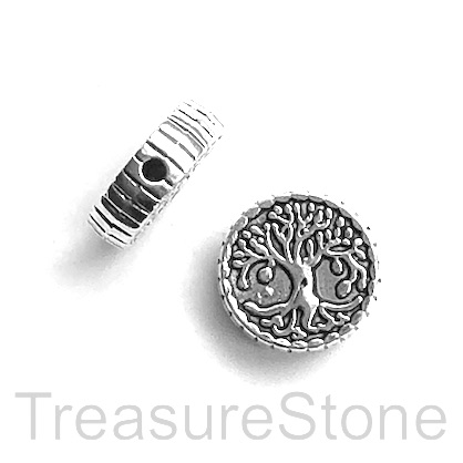 Bead, antiqued silver finished, 5x14mm Tree of Life. Pkg of 6.