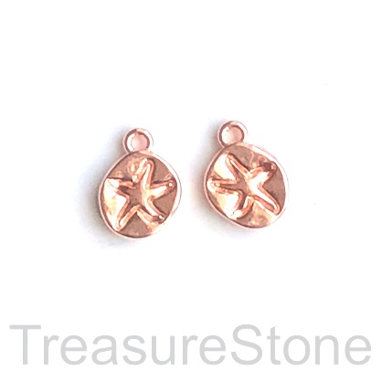 Charm, rose gold-finished, 11mm starfish. Pkg of 9.