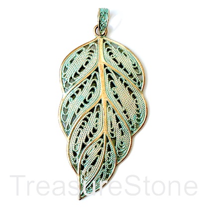Pendant, patina gold finished, 49x88mm leaf. each