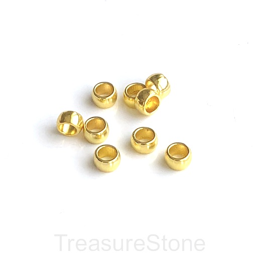 Bead, gold coloured, 3x5mm rondell spacer, large hole,3.5mm.18
