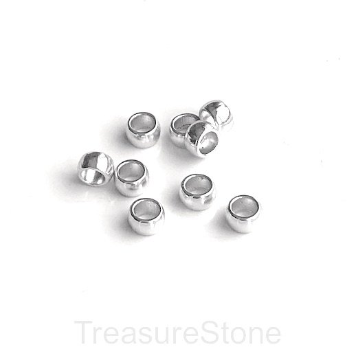 Bead, Silver coloured, 3x5mm rondell spacer, large hole,3.5mm.18