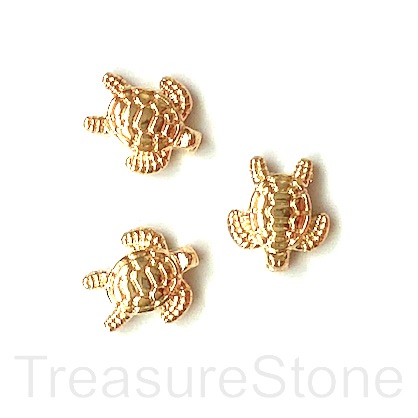 Bead, gold finished, 11x13mm turtle spacer. Pkg of 10.