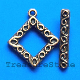 Clasp,toggle, antiqued silver-finished, 15mm. Pkg of 8 pairs.