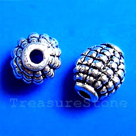 Bead, antiqued silver-finished, 7x8mm. Pkg of 20.