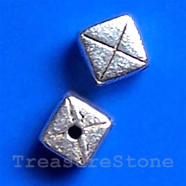 Bead, antiqued silver-finished, 6mm cube spacer. Pkg of 15.