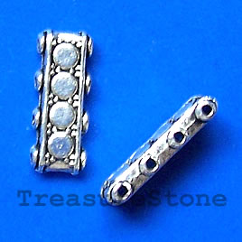 Spacer bead,silver-finished,4-strand,7x17mm. Pkg of 12.