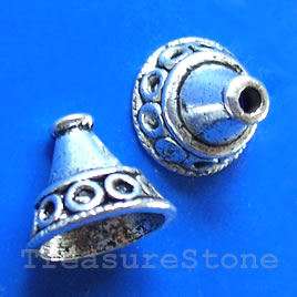 Cone, antiqued silver-finished, 14x12mm. Pkg of 4.