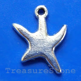 Charm/pendant, silver-plated, 14mm star. Pkg of 16.