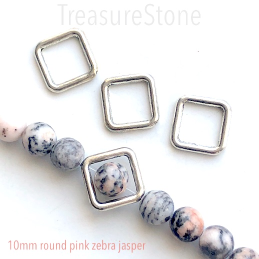 Bead frame, antiqued silver-finished, 21mm square diamond. 5pcs - Click Image to Close
