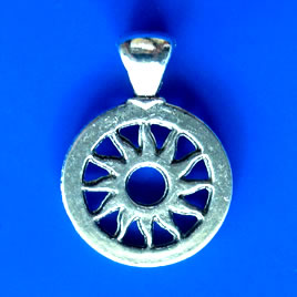 Pendant/charm, silver-finished, 20mm sun. Pkg of 2