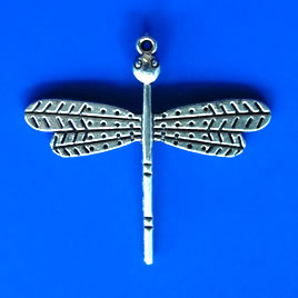 Pendant, silver-finished, 43x47mm dragonfly. Pkg of 2