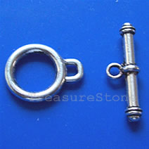 Clasp, toggle, antiqued silver-finished,15mm. Pkg of 8.