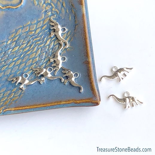 Charm/Pendant, silver, 12x26mm dinosaur. Pkg of 10 - Click Image to Close