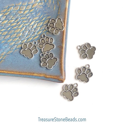 Charm/Pendant, silver, 16mm dog paw. Pkg of 10 - Click Image to Close