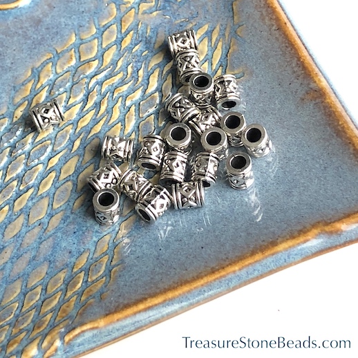 Bead, antiqued silver finished, 5x6mm tube. hole:3mm, 12pcs - Click Image to Close